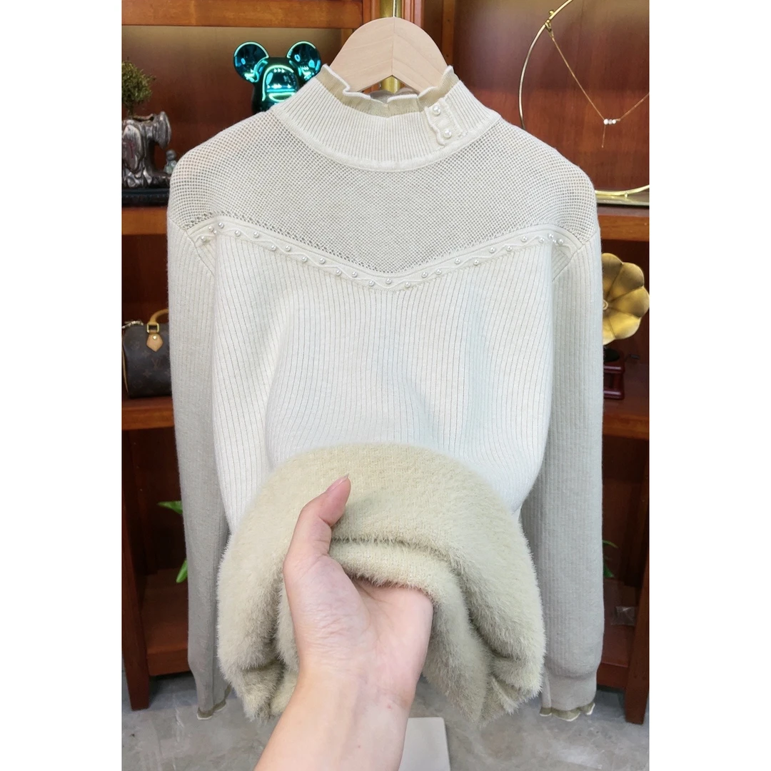 【现货】一体绒加绒加厚保暖毛衣冬季保暖长袖毛衣女新款