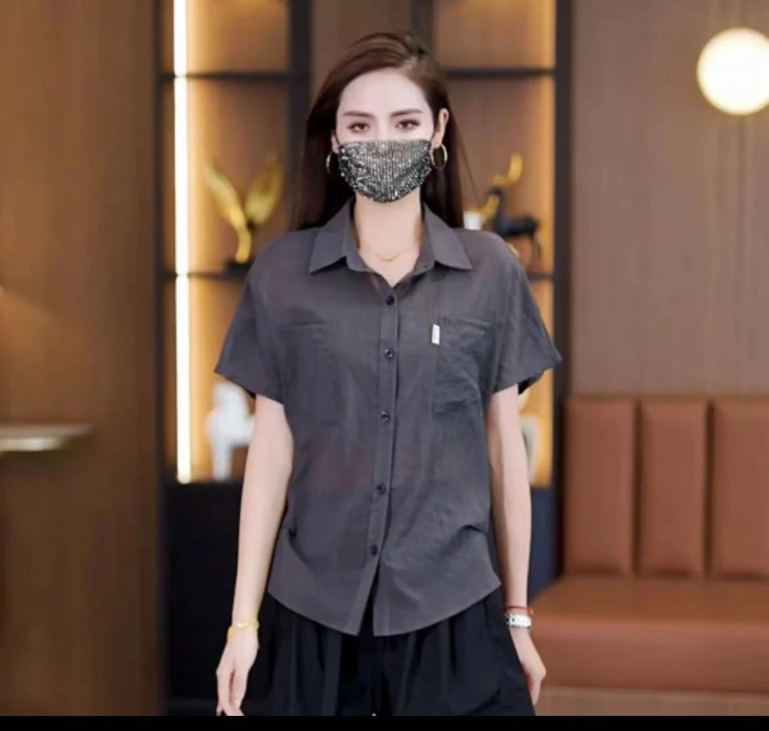 复古短袖格子衬衫女百搭上衣夏季新款小个子漂亮休闲遮肉衬衣