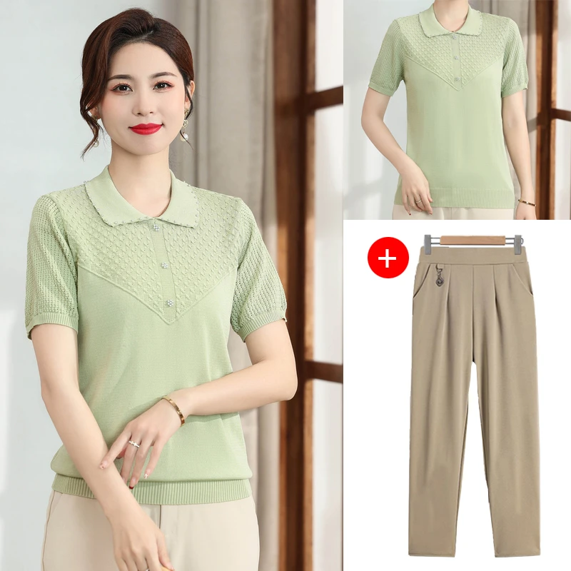 夏季上新中国风纯色方领短袖洋气舒适时尚适合40-60岁中老年妈妈