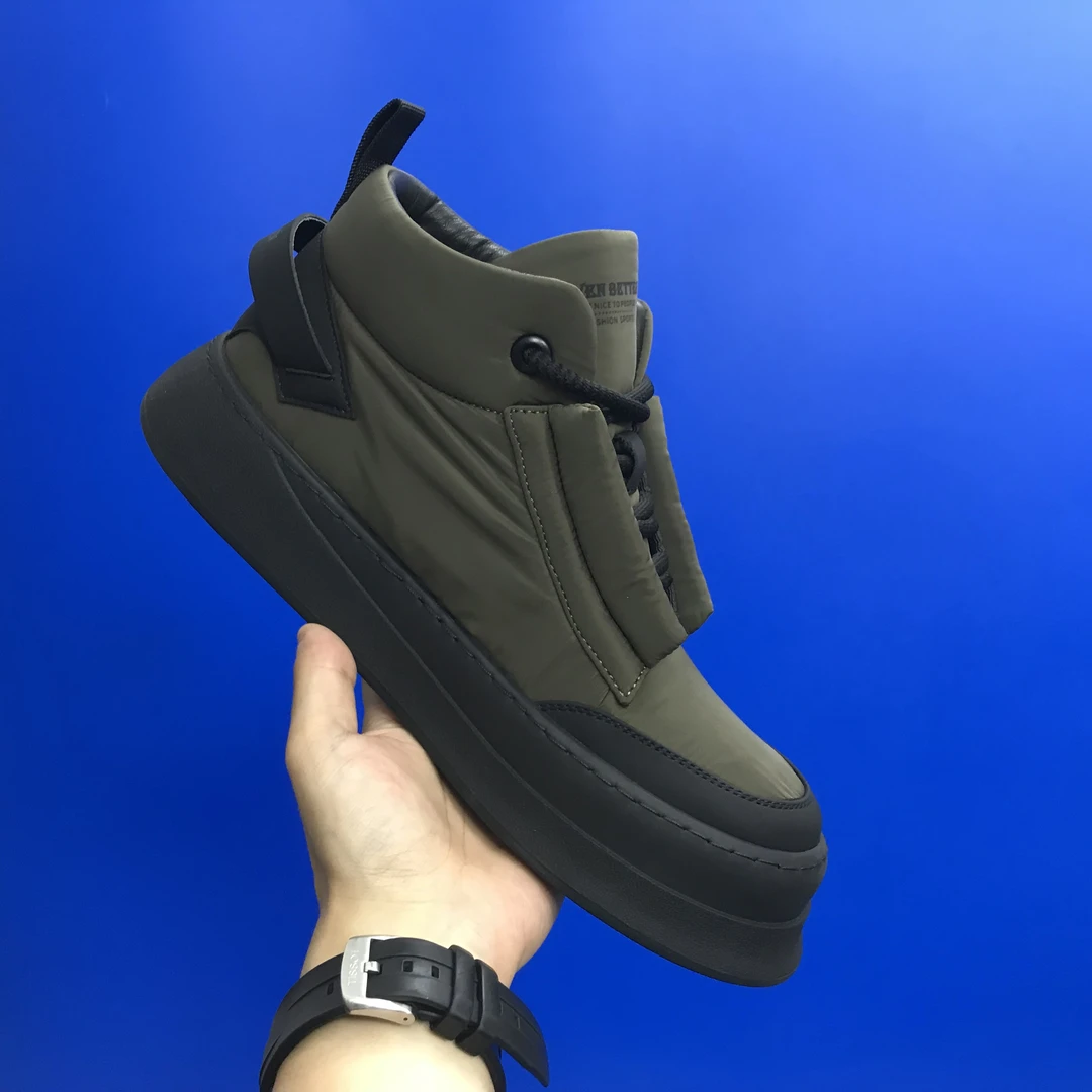 欧洲站2024早秋新款牛津布高帮鞋男厚底缝线休闲鞋百搭舒适系带潮