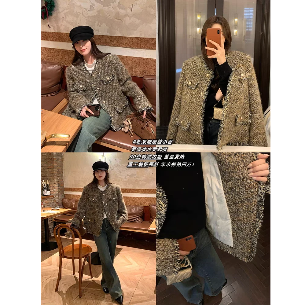 【现货秒发-NAZ微胖大码定制】法式复古圆领羽绒小香外套