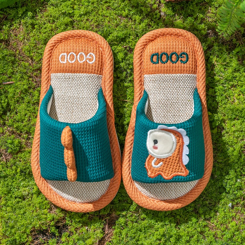 儿童亚麻拖鞋男童防滑底室内亲子拖鞋小中童女孩拖鞋棉麻布拖鞋夏