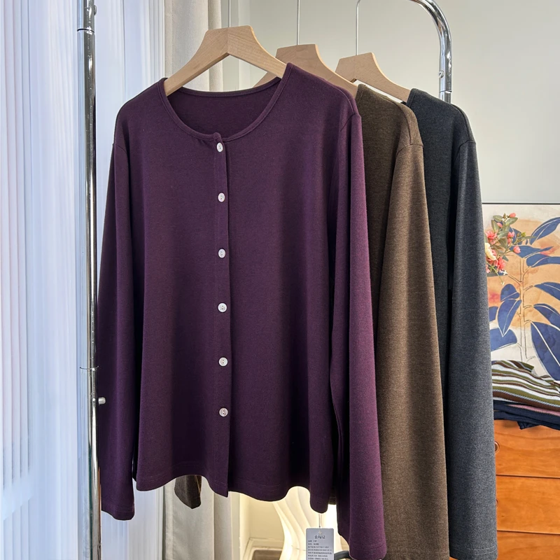 【温润典雅】美雅碧睛莫混纺开衫有扣子秋季大码百搭圆领保暖针织衫