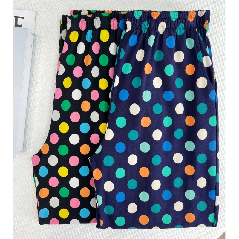 【五彩波点】莱卡纯棉彩拔印花九分睡裤裤女春夏休闲可外穿家居裤