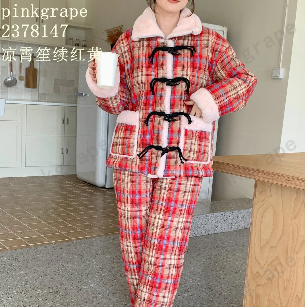 pinkgrape睡衣女士新款冬季三层夹棉加厚家居服2378147