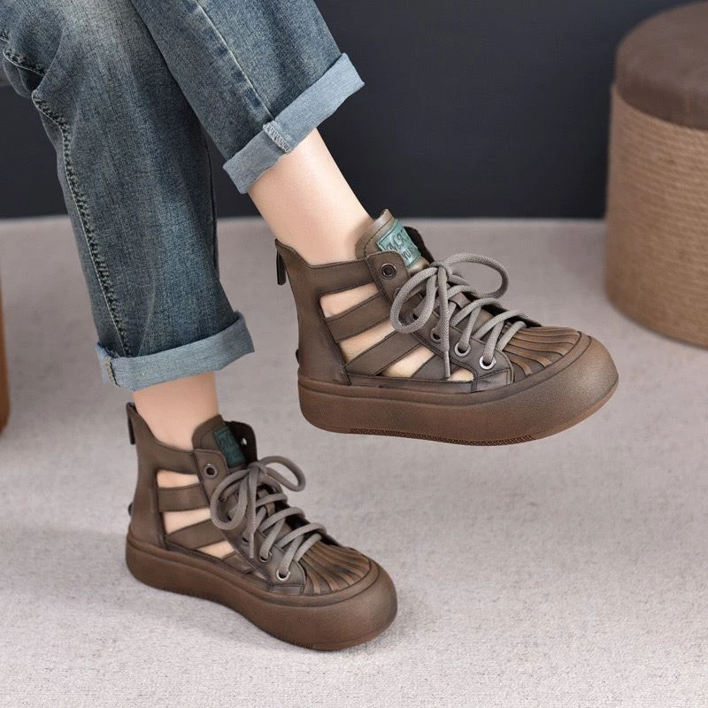 江南鞋匠2024春季新款头层牛皮包头镂空透气凉靴复古时尚凉靴女