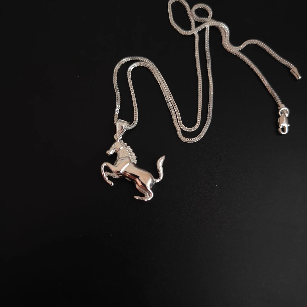 吊坠足银 蒙古马纯银项链民族风个性素款百搭时尚简约手工游牧