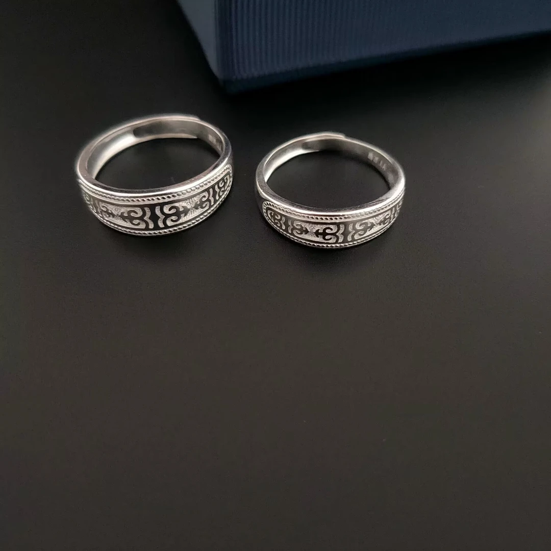 足银戒指 民族风纯银情侣对戒蒙古风个性气质小众百搭时尚可调节