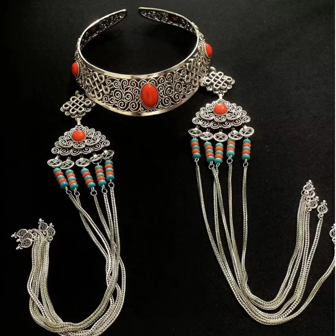 蒙古民族风情婚礼舞台表演那达慕蒙古特色头饰发饰素款新娘国风