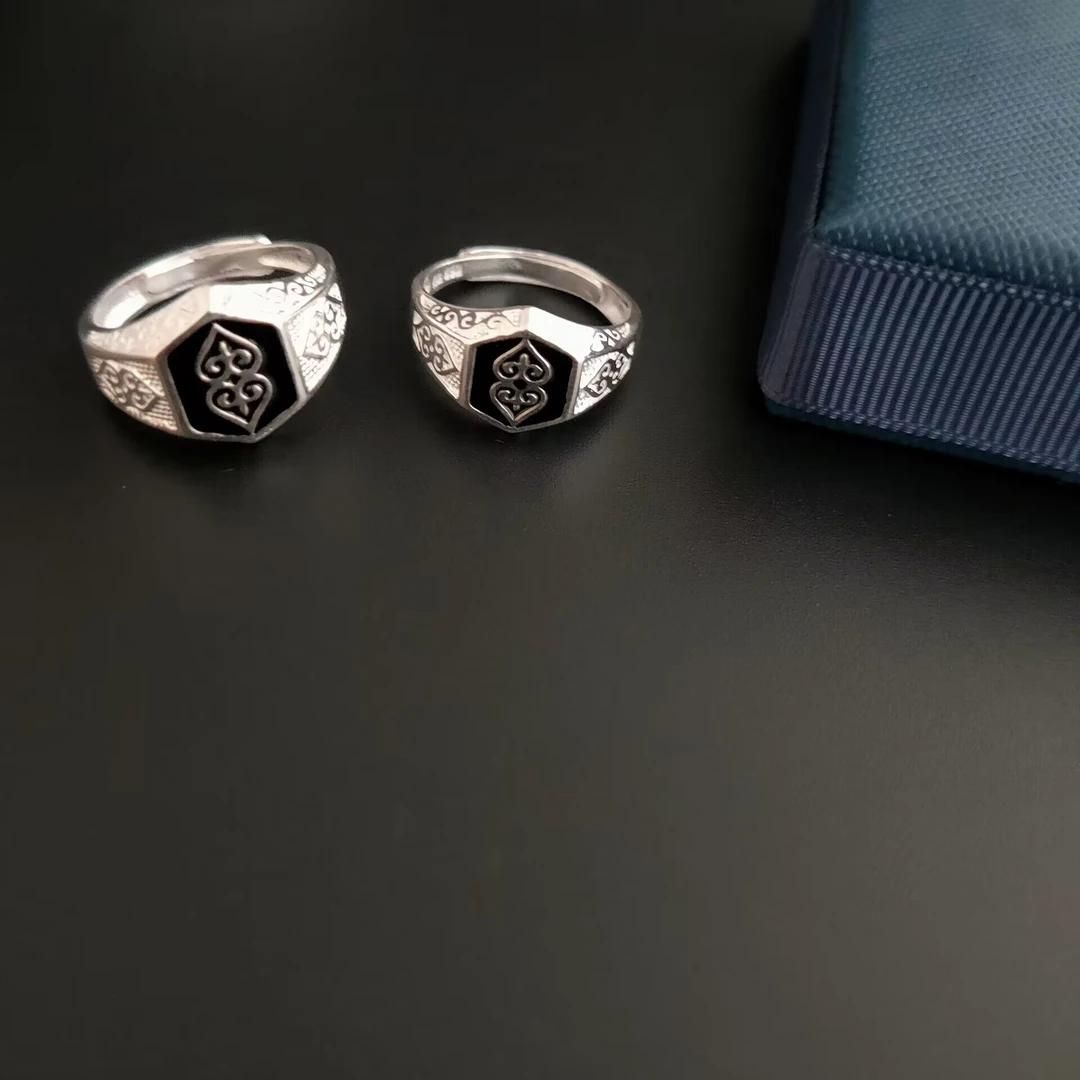 925银戒指 苏德银饰纯银情侣对戒西域风情活口大小可调游牧百搭