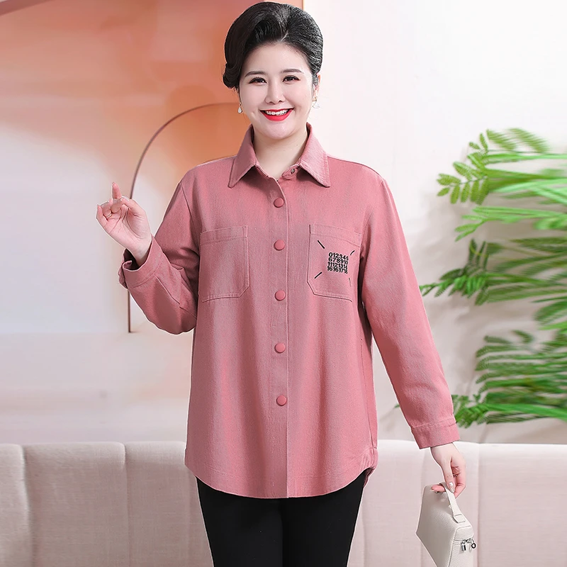 120斤-240斤特大码妈妈装加厚长袖衬衫外套宽松洋气中老年女衬衣