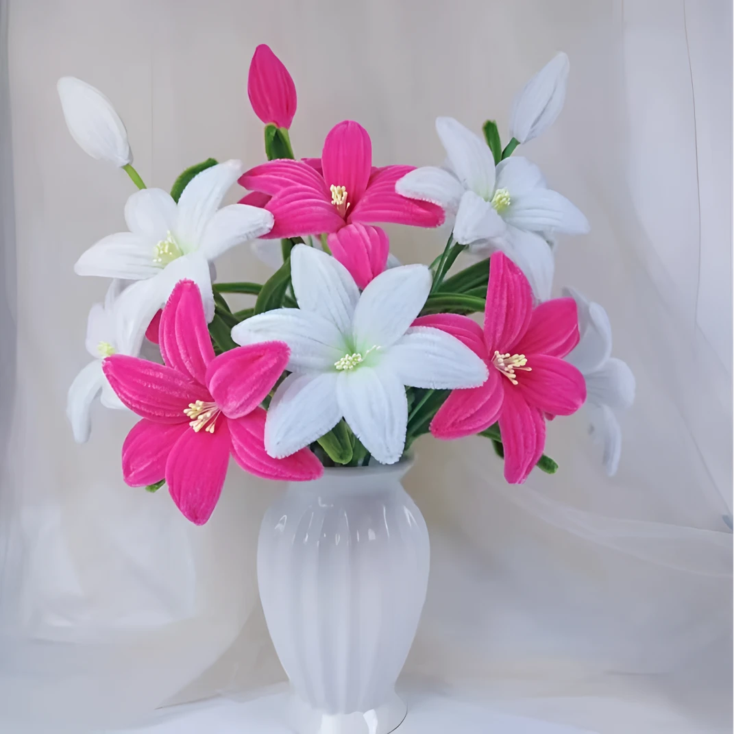 简易版百合花手工DIY材料包加密扭扭棒手工花束（不含花瓶/非成品）