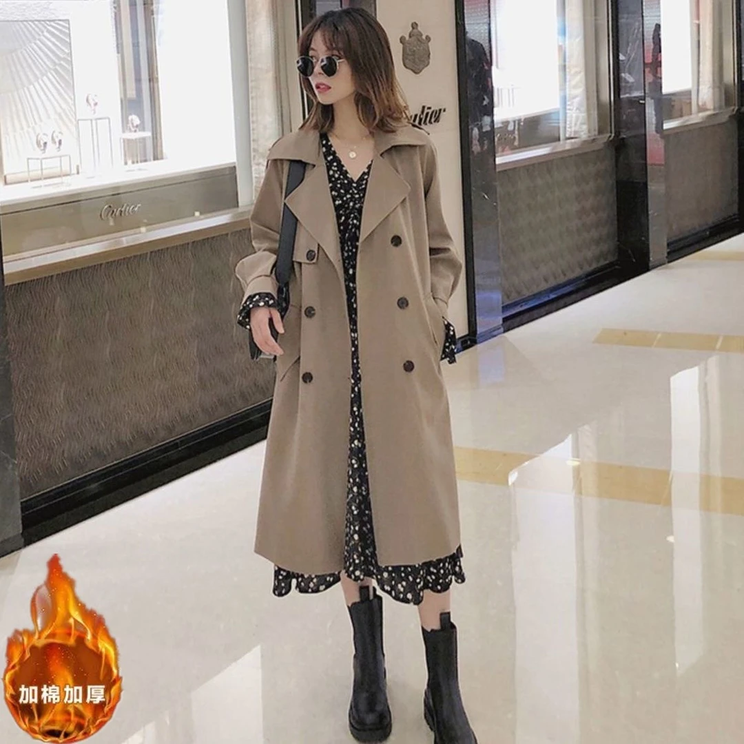 加棉风衣外套20235年新款百搭洋气英伦风小个子气质大衣女中长款