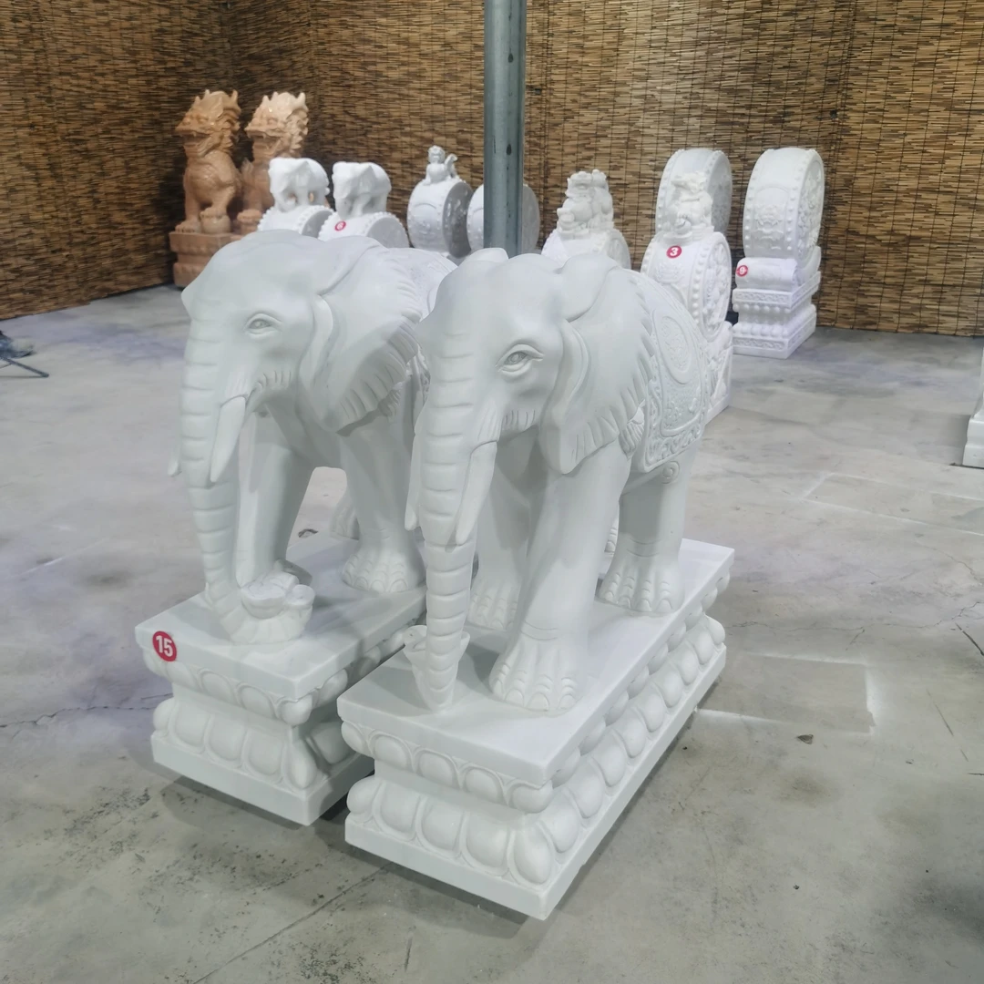 汉白玉石雕大象门口摆件石雕大象一对公司酒店别墅庭院门口摆件
