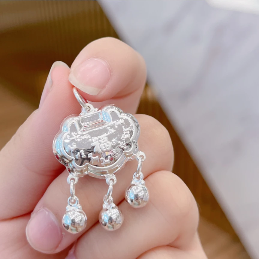 吊坠足银 A8063 【福字平安锁包】足银999银制素款时尚可爱简单儿童