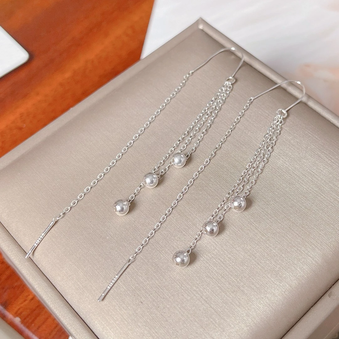 足银耳饰 【流苏圆珠防丢耳线】 足银990 A8137