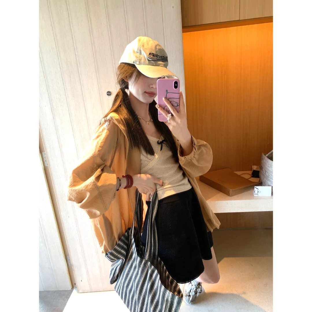 aaaaxbbb 邮寄加州盛夏 两色棉麻防晒外套定染时尚连帽上衣折扣