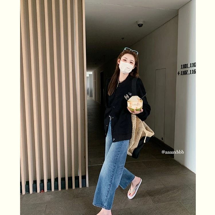 aaaaxbbb威士忌酸 复古蓝宽松阔腿牛仔裤春显瘦赛高直筒裤 折扣