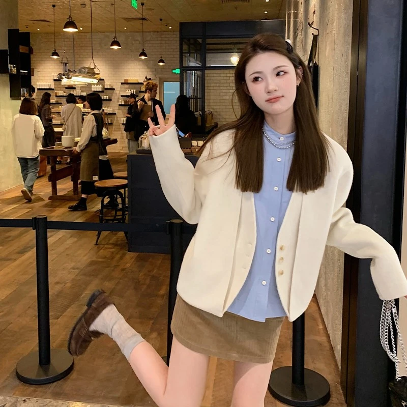 aaaaxbbb 科尔马屋檐下 假两件羊毛外套门襟设计感短款上衣 折扣