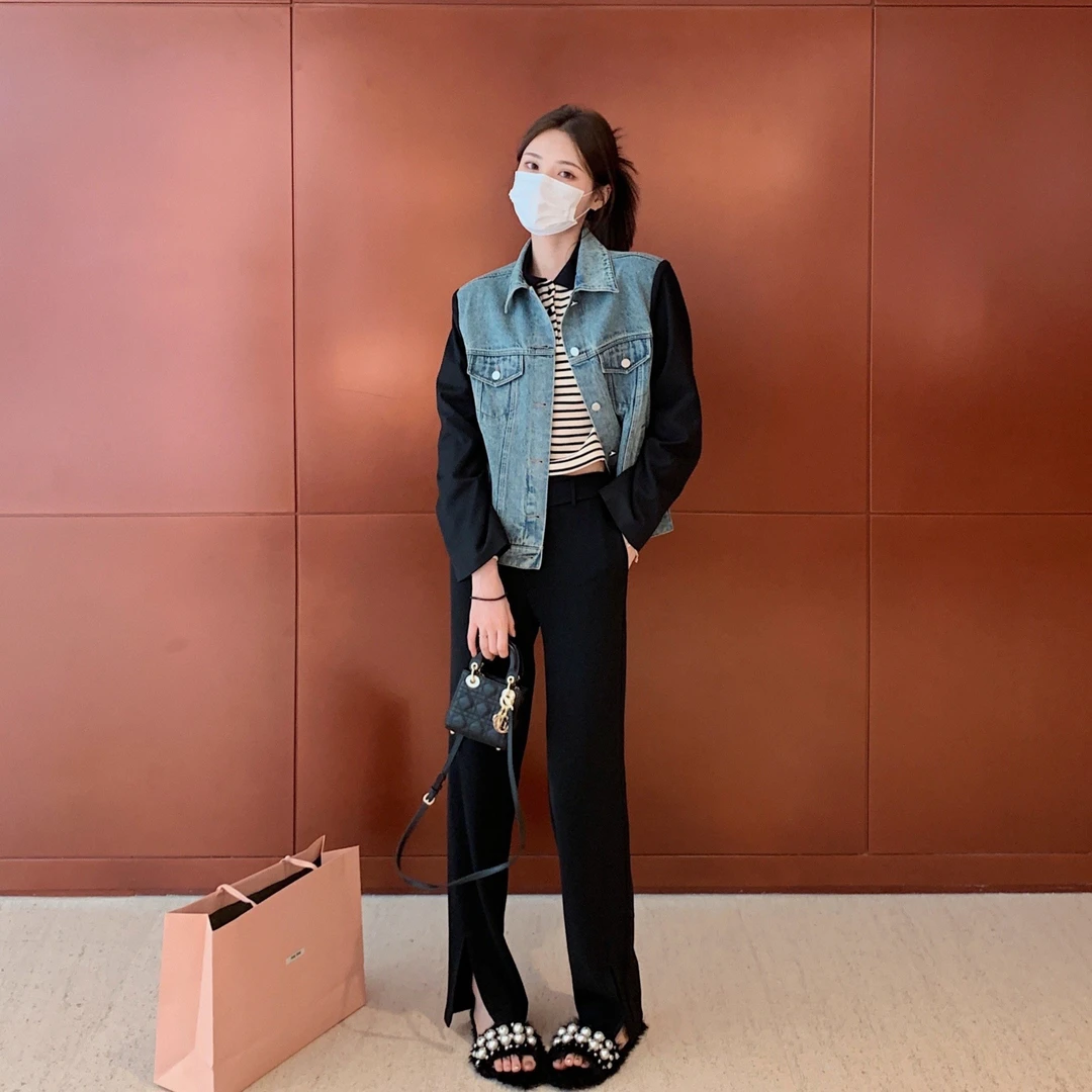 aaaaxbbb 长腿气场制裁 黑色斜扣开叉腿精西装裤挺阔简约 •年终•