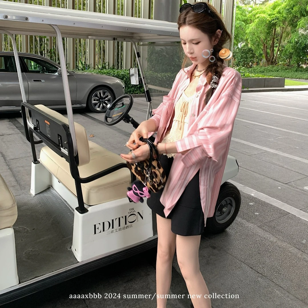 aaaaxbbb 维丁花园cafe两色条纹立体裁剪设计感长袖衬衫上衣折扣