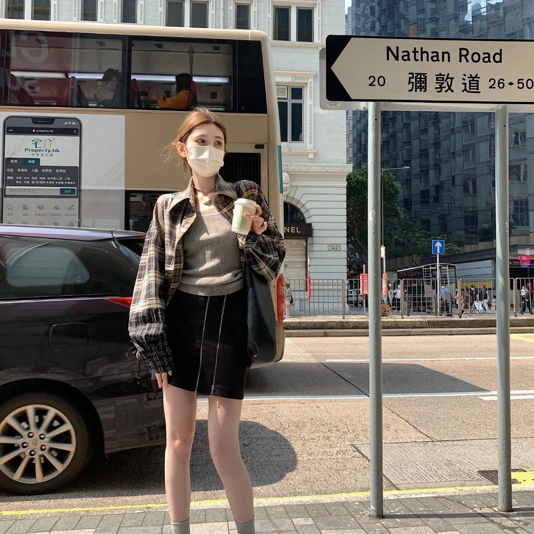 aaaaxbbb赫尔的电吉他 设计师新款门襟拉链黑短裙春夏A字裙•年终•