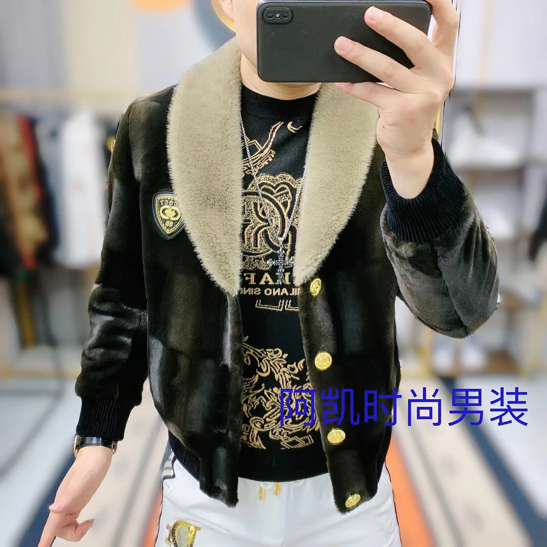 阿凯欧洲站2025冬季新款男士百搭潮流时尚青果领网红爆款夹克外套