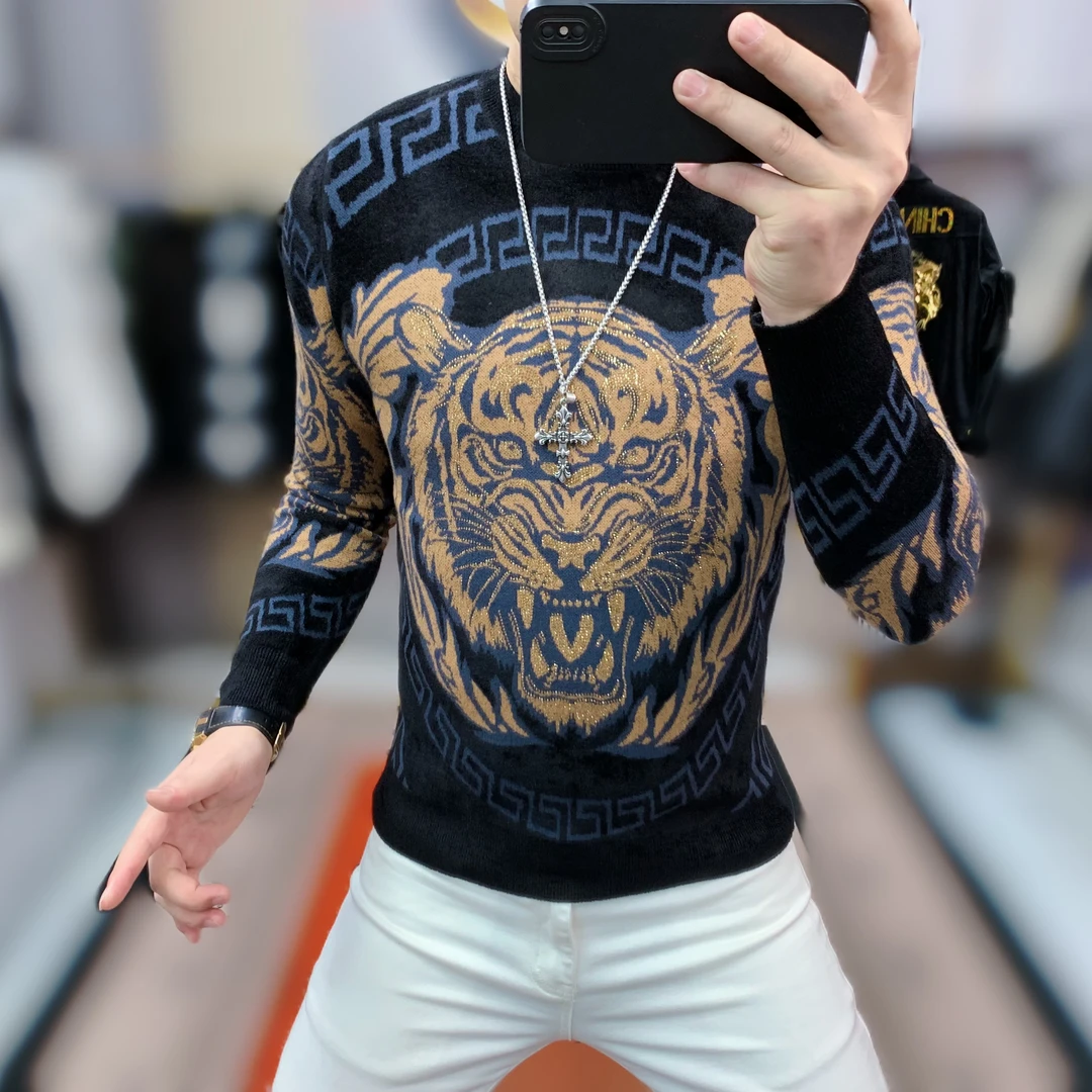 阿凯严选 欧洲站冬季新款男士潮流时尚帅气修身针织天e绒毛衣打底