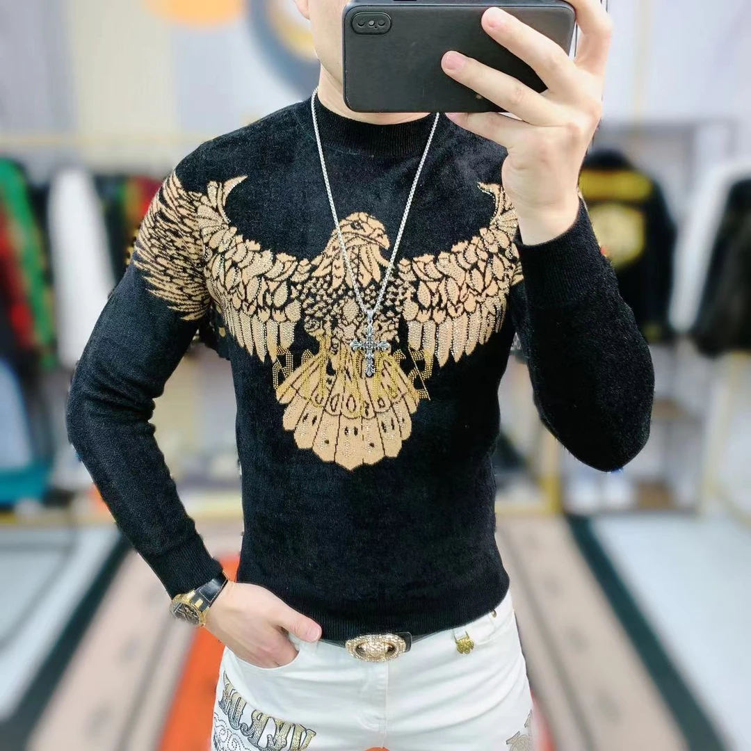 阿凯  2023秋冬新款男士潮男毛衣长袖网红时尚圆领修身不起球毛衣