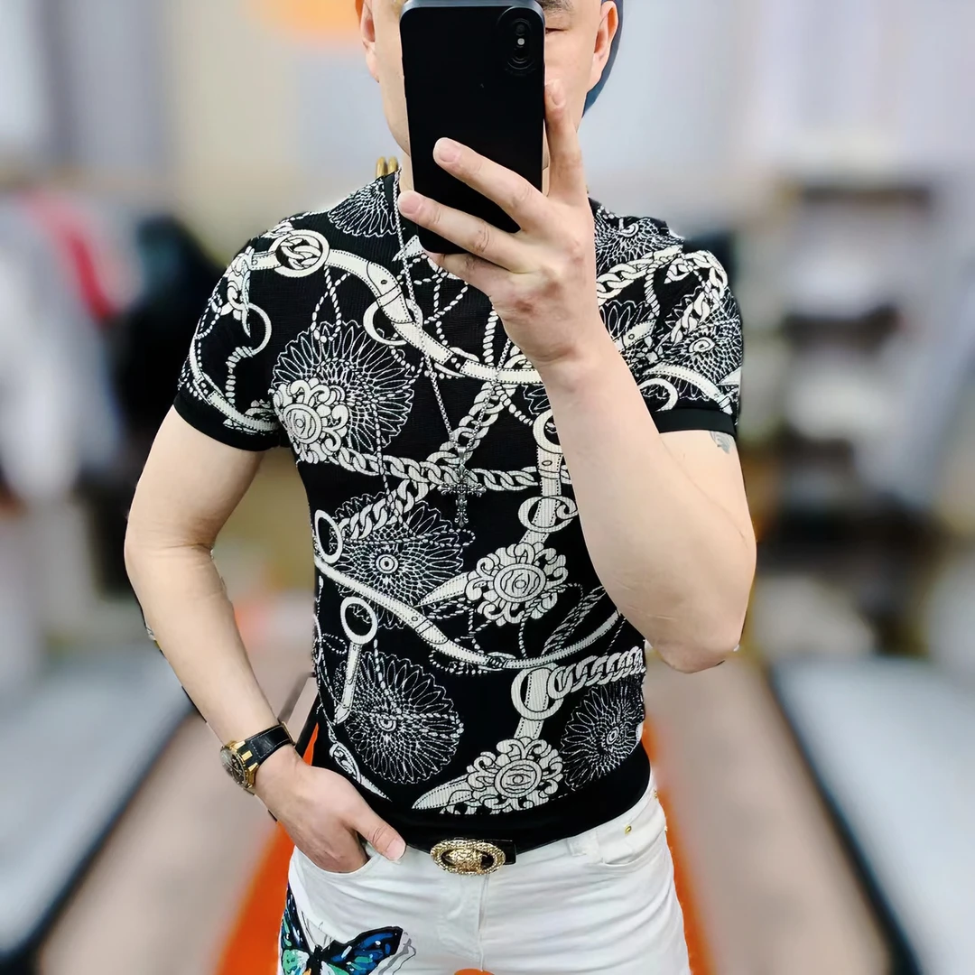 【阿凯严选】欧洲站夏季新款男士潮流时尚冰丝镂空网眼圆领修身短袖