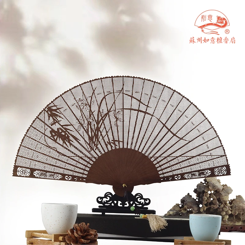 【非遗工艺】苏州如意檀香扇 花鸟 南美黄檀木工艺品折扇摆件折扇