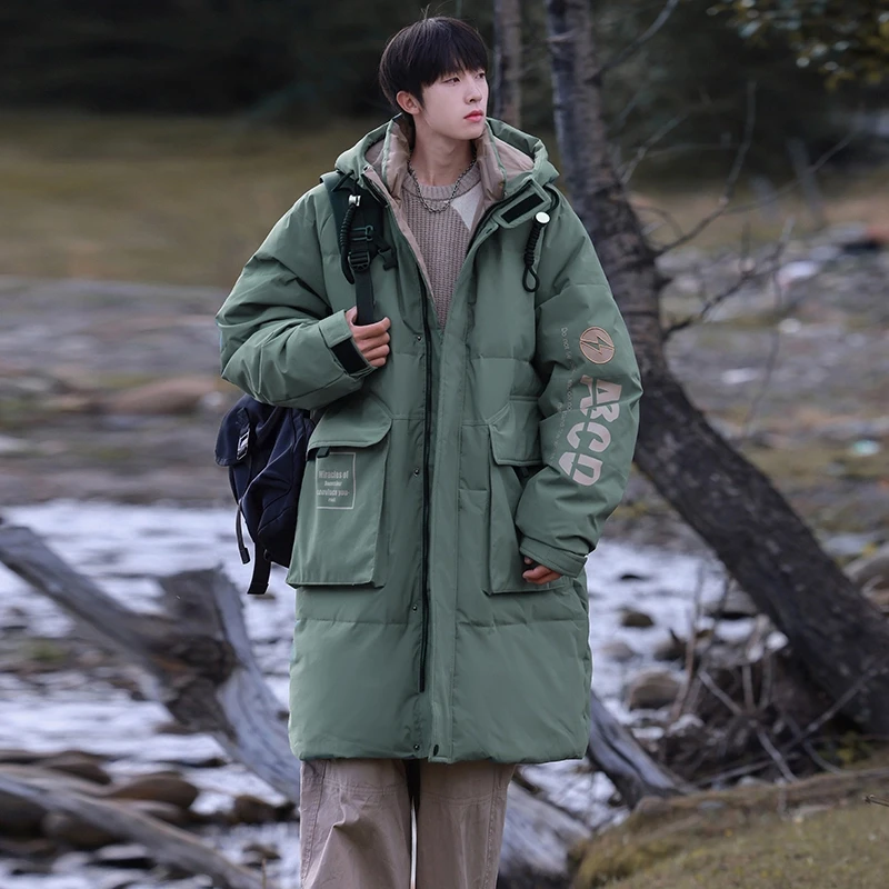 中长款防寒服男冬季新款韩版休闲大码潮牌加厚学生情侣装连帽外套