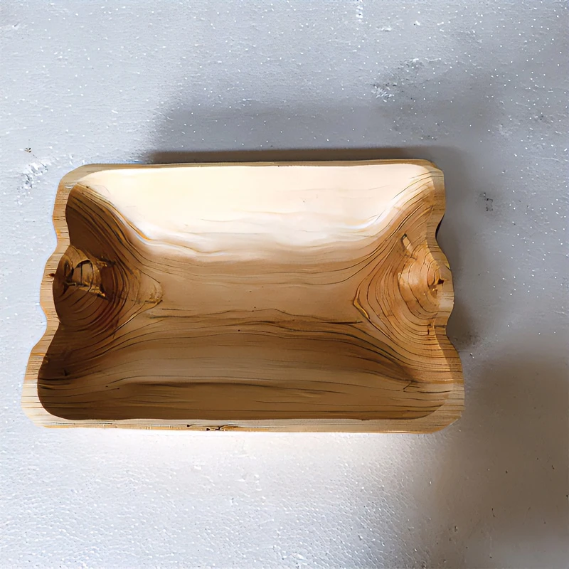 原木手工盆 和面盆 装肉盆 方形盆 果盘 木制 原木色 家用 容量大