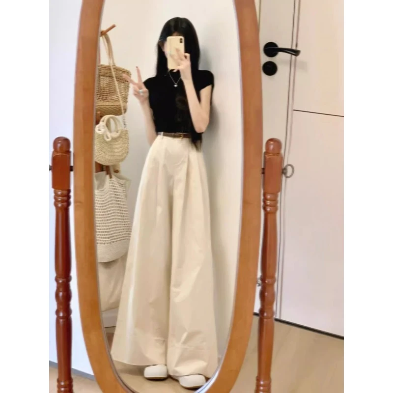 2025夏装搭配一整套小个子气质感穿搭甜系韩系chin阔腿裤两件套装