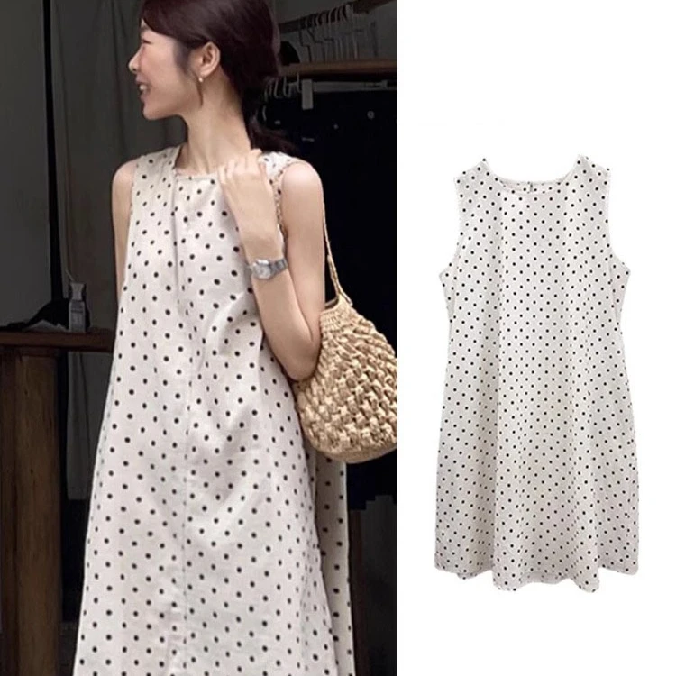 韩系波点背心连衣裙女夏季新款2025年小个子设计感宽松显瘦背带裙