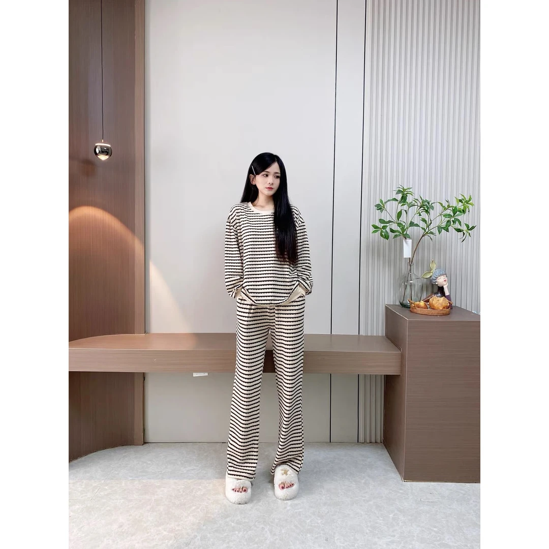 秋冬季厚款纯棉睡衣女士长袖睡衣休闲免穿可外穿舒适家居服套装