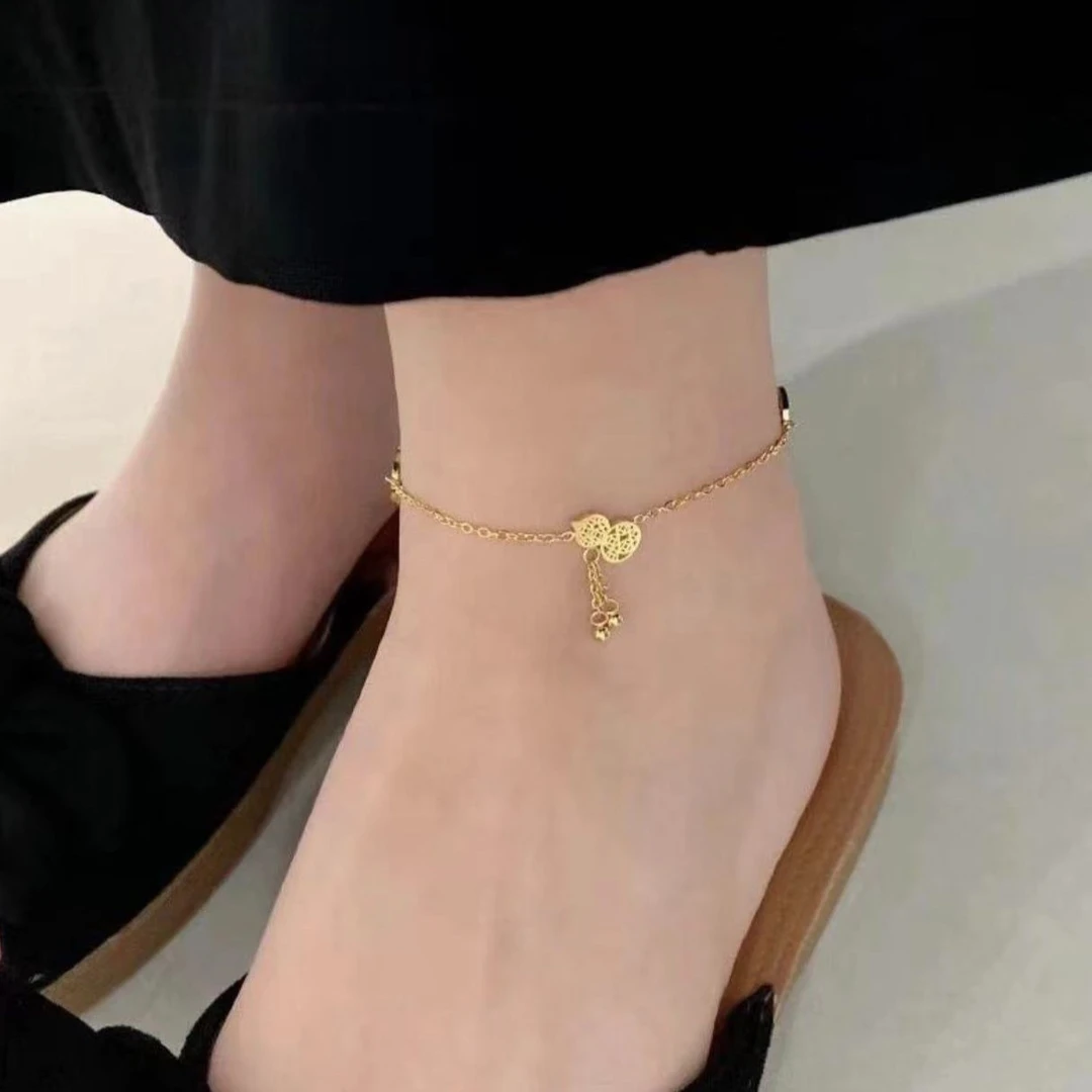 钛钢脚链 金色钱币葫芦脚链女气质流苏小众设计感网红爆款ins潮