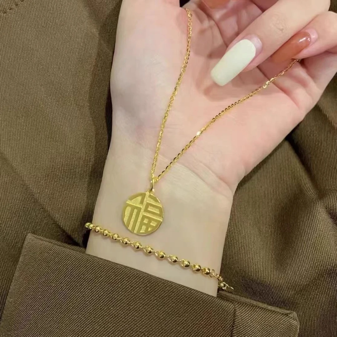 钛钢项链 小众设计福字项链女新款气质 网红吊坠不掉色锁骨链