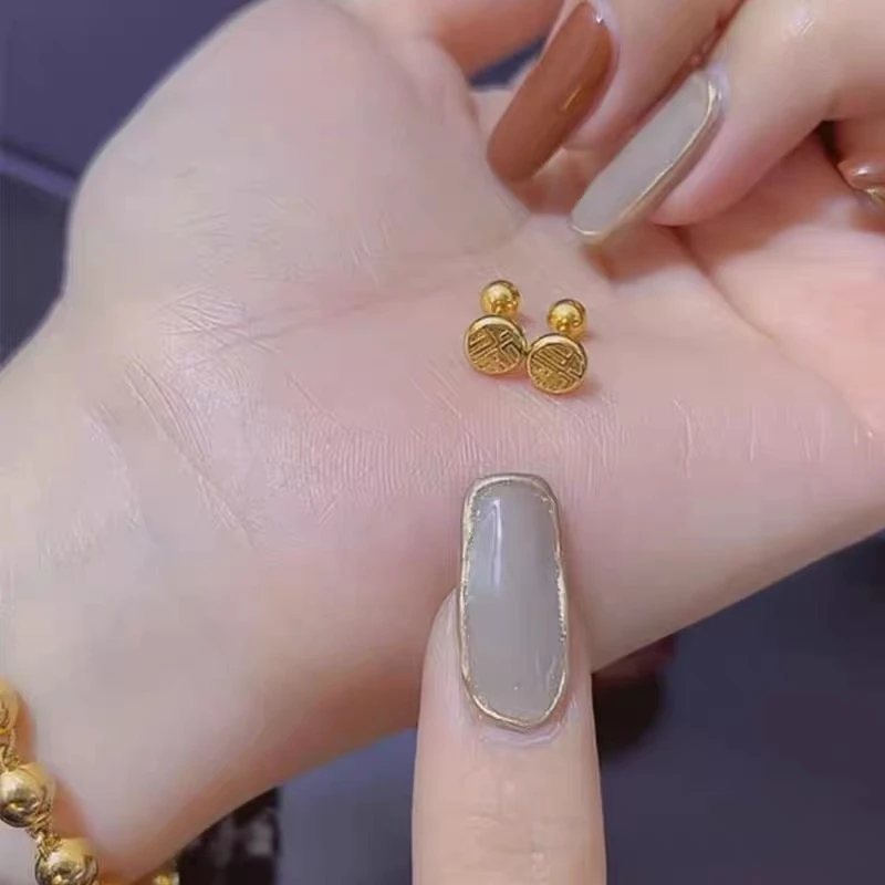 钛钢耳饰 福字豆豆耳钉 代代有福