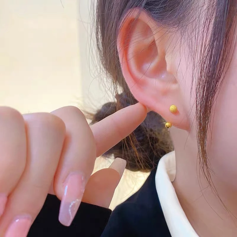钛钢耳饰 U型磨砂豆豆耳钉 拧球豆豆时尚耳饰
