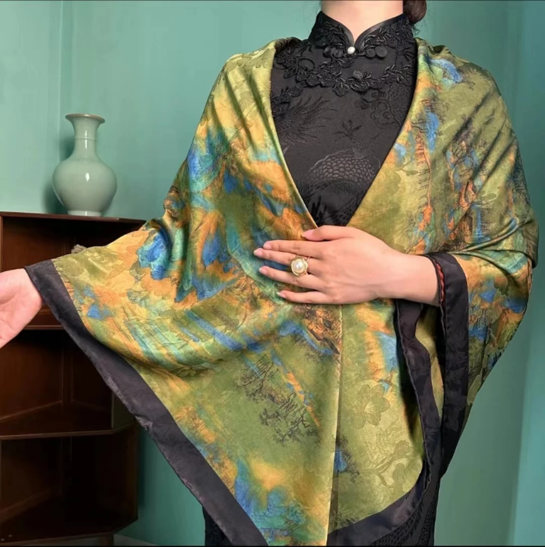 【千里江山】140X140cm香云花椤 中国风披肩 暗提花 百搭 双面老料