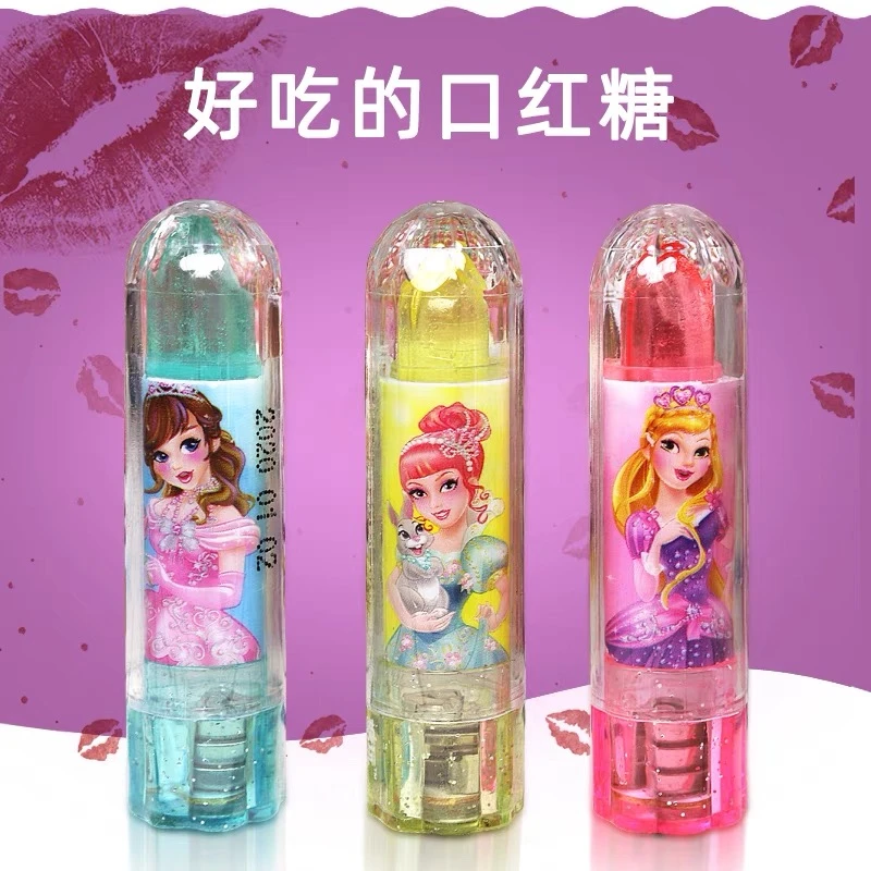 【到手6个】网红创意小零食公主口红糖带闪光水果味唇膏棒棒糖发光