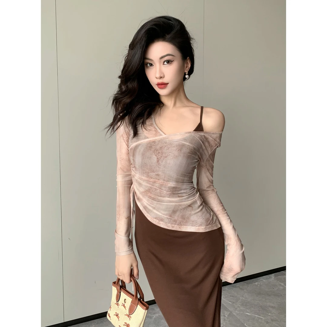 JIJINQI显瘦气质长袖设计感上衣秋季新款修身套装女 JC05LZYR092