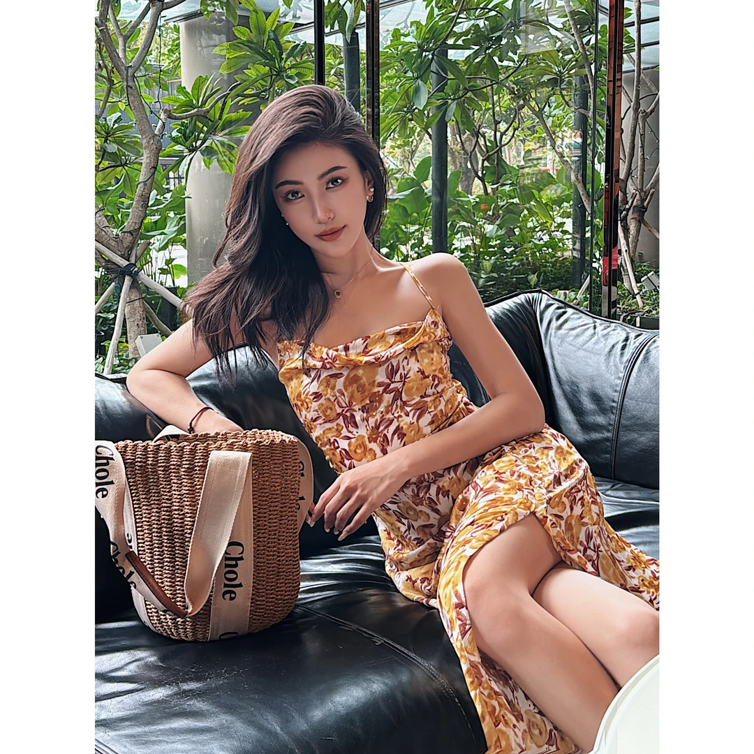 JIJINQI无袖气质时尚连衣裙夏季性感复古碎花连衣裙 JINQCSP0316