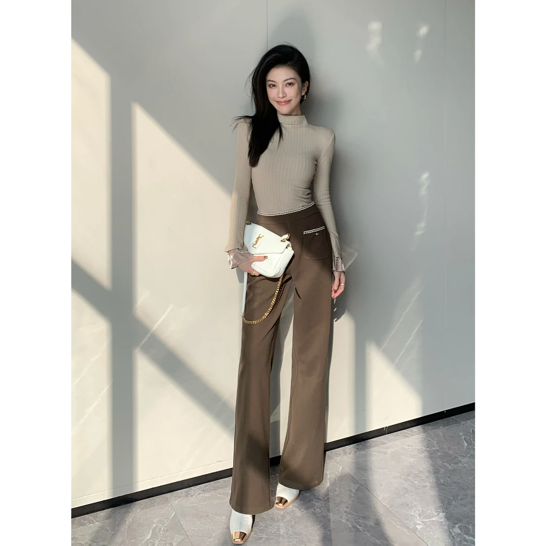 JIJINQI显瘦直筒休闲高腰裤子秋季新款百搭垂感阔腿裤JC10KZPT533