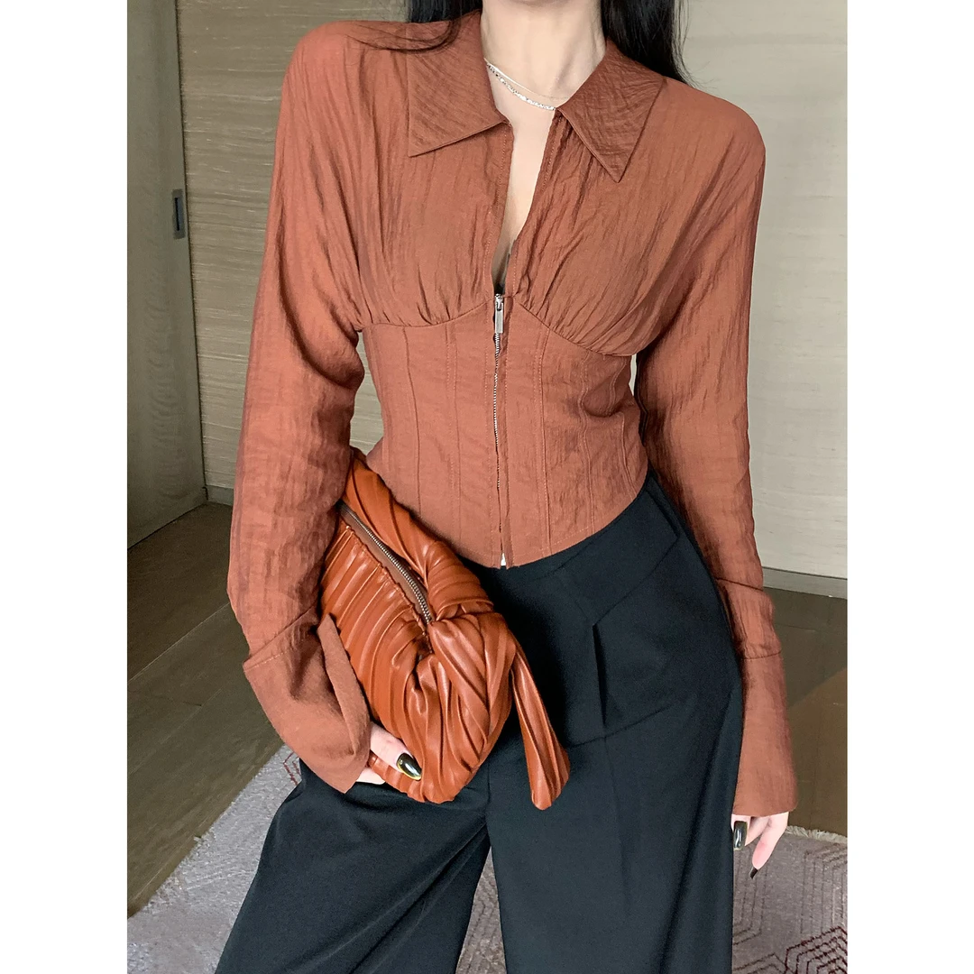 JIJINQI时尚休闲气质衬衫上衣秋季新款显瘦长袖衬衣 JINQCSP0618