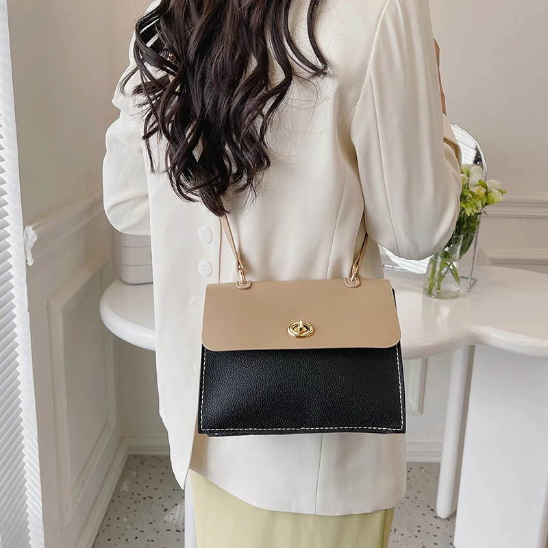 DIY自制复古邮差包包女新款韩版时尚百搭气质单肩斜挎软皮撞色