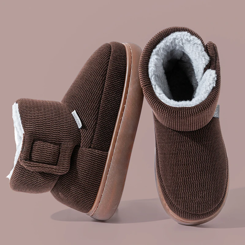 冬季新款男保暖棉拖鞋中老年加绒加厚防滑耐磨女居家外穿包跟御寒