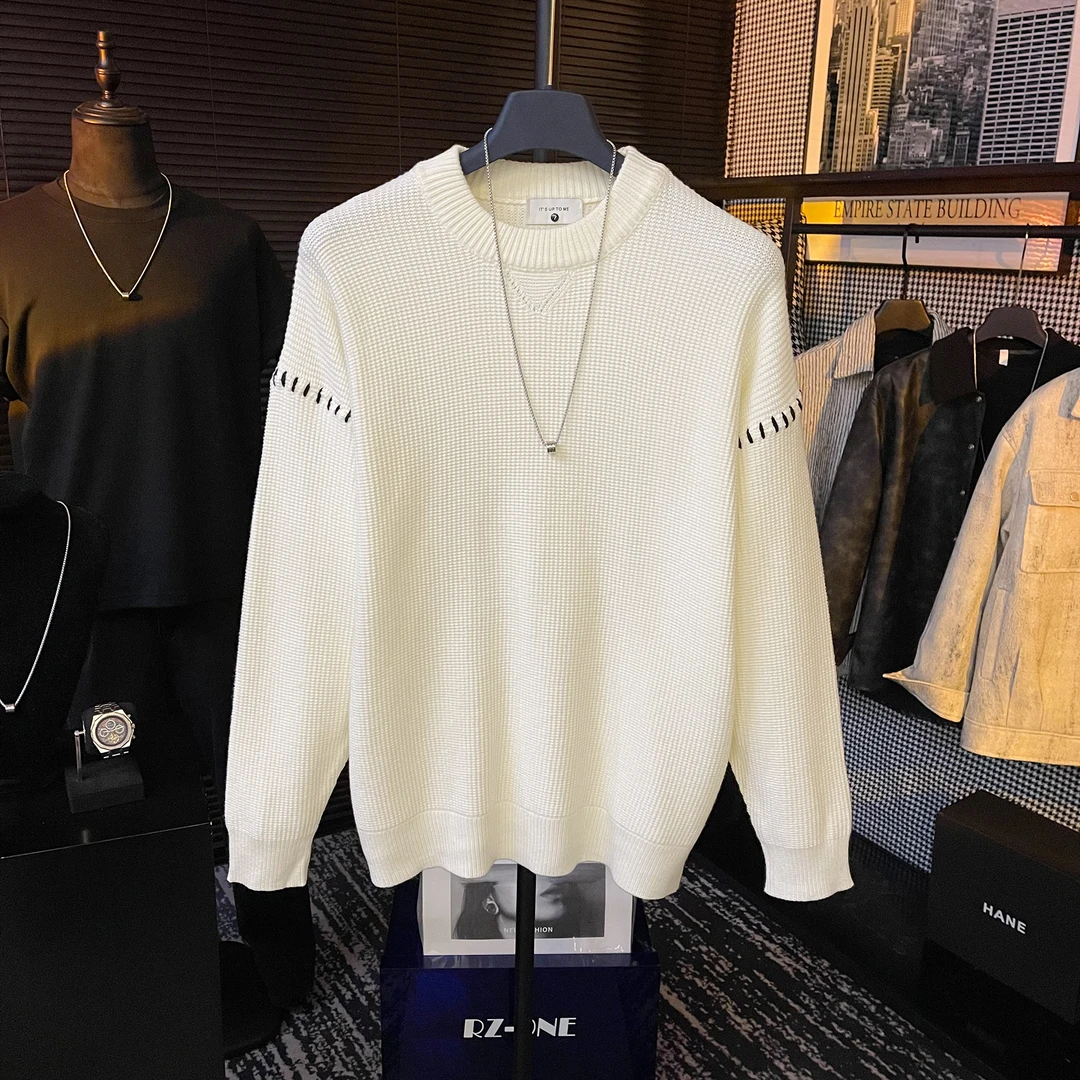 冬季男士高定明线设计毛衣男提花肌理保暖单穿套头针织毛衣