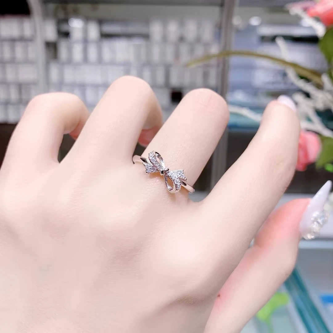 足银戒指 足银990蝴蝶结镶嵌锆石女戒